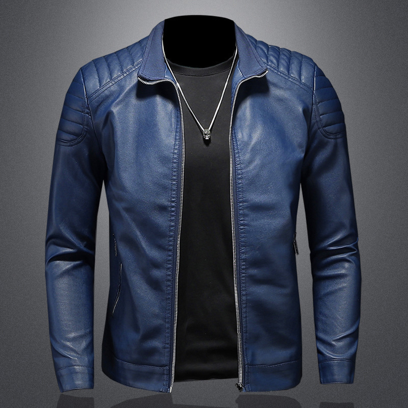 Stand collar leather coat men's trendy jacket 2023 spring new leather jacket slim Korean style handsome spring and autumn men's clothing