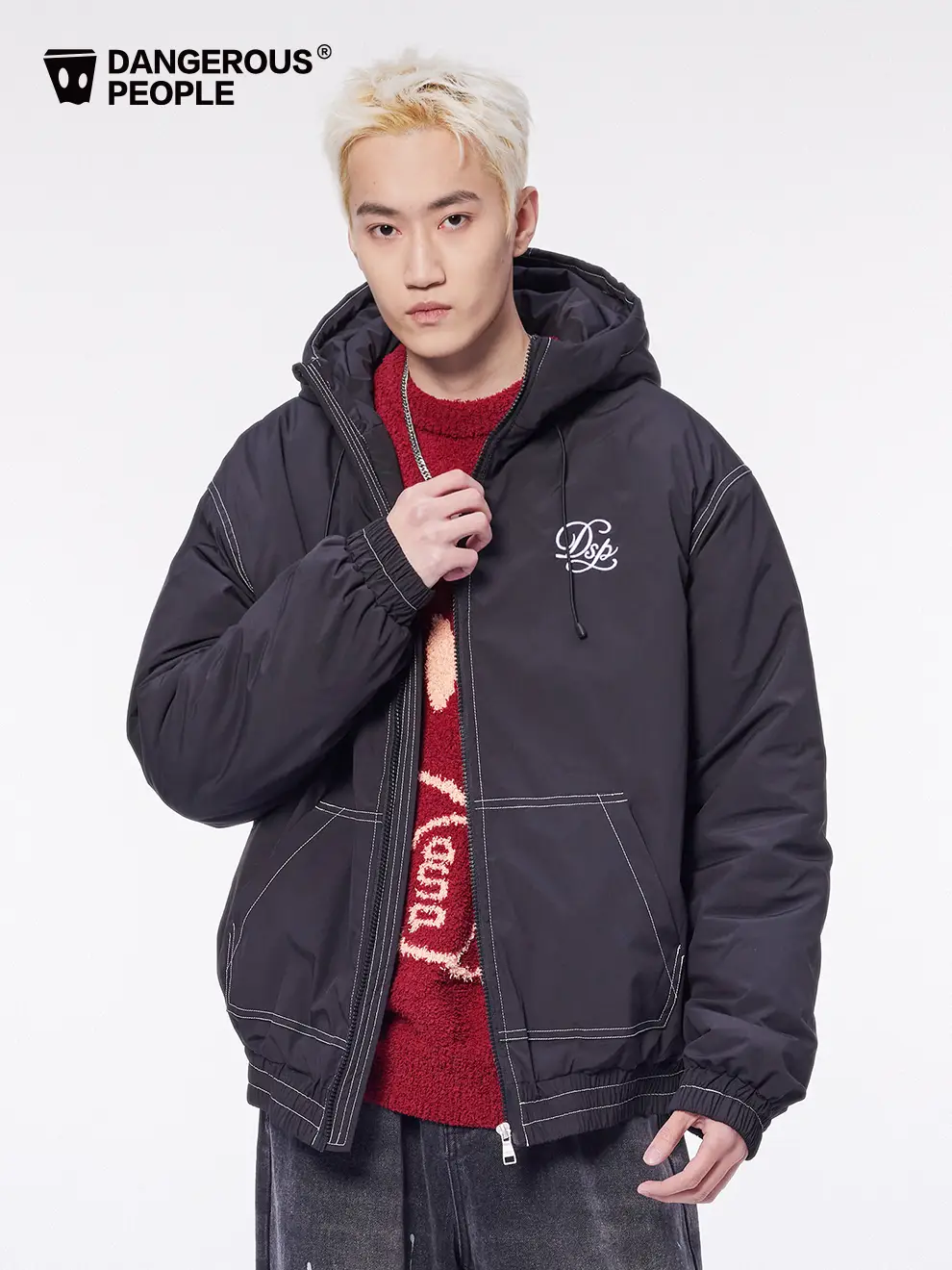 Dangerouspeople Xue Zhiqian DSP Contrast Color Embroidery Trend Fashionable All-Matching Cardigan Hooded Cotton Coat Jacket
