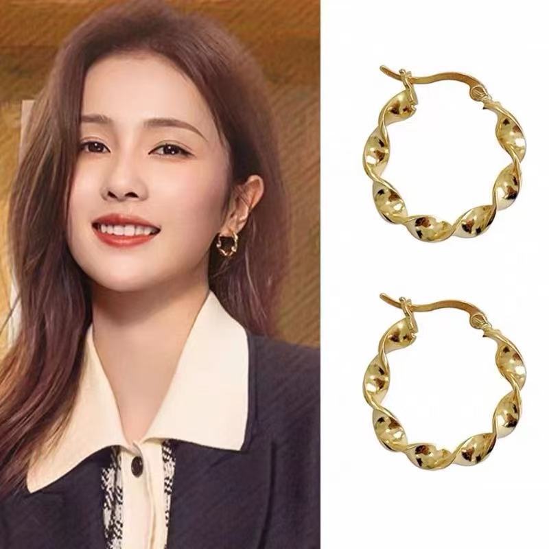 French-Style Niche Design Spiral Twist Circle Earrings, Simple Wreath Twist Twist Hoop Earrings, Metal