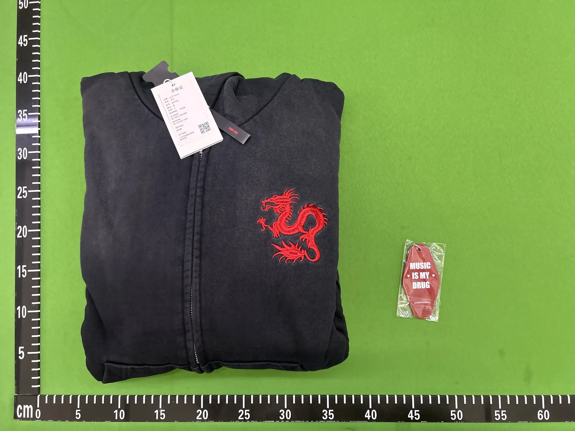 Noemosen(Noe)'Cn' Black Sun-Dried and Washed Reversible Printed Embroidered Short Wide Hooded Thickened Sweatshirt