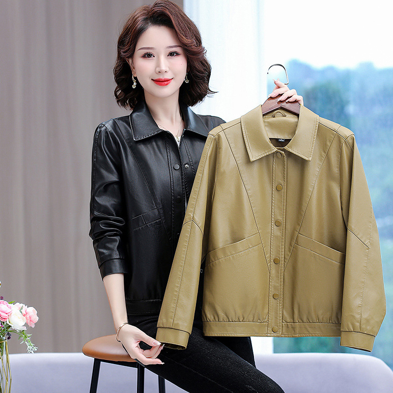 Spring 2025 New Women's Short Leather Fashionable Mother's Puleather Jacket 30-year-old 40-style Slim-fit Jacket