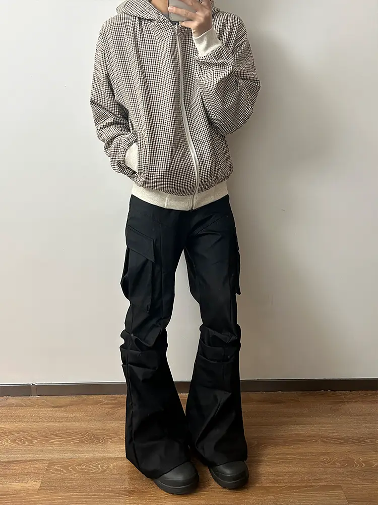 American High Street Cleanfit Niche Style Double-Sided Houndstooth Zipper Hooded Sweatshirt Men's Casual Cardigan Coat