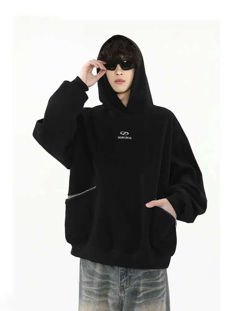 American Style Autumn and Winter Grey cleanfit Sweater Men's Hooded Vibe Basic Solid Color Loose Short Pullover Hoodie