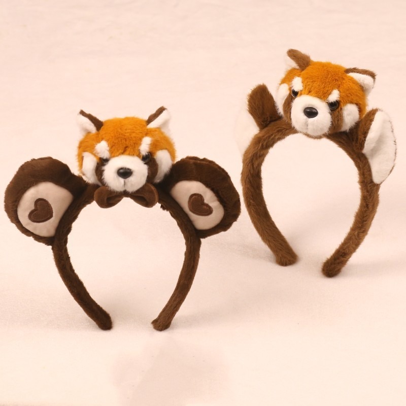 Super Cute Little Raccoon Plush Headband for Women, Creative Cartoon Red Panda Hairpin, Face Wash Headband, Hair Accessories for Taking Photos When Going Out