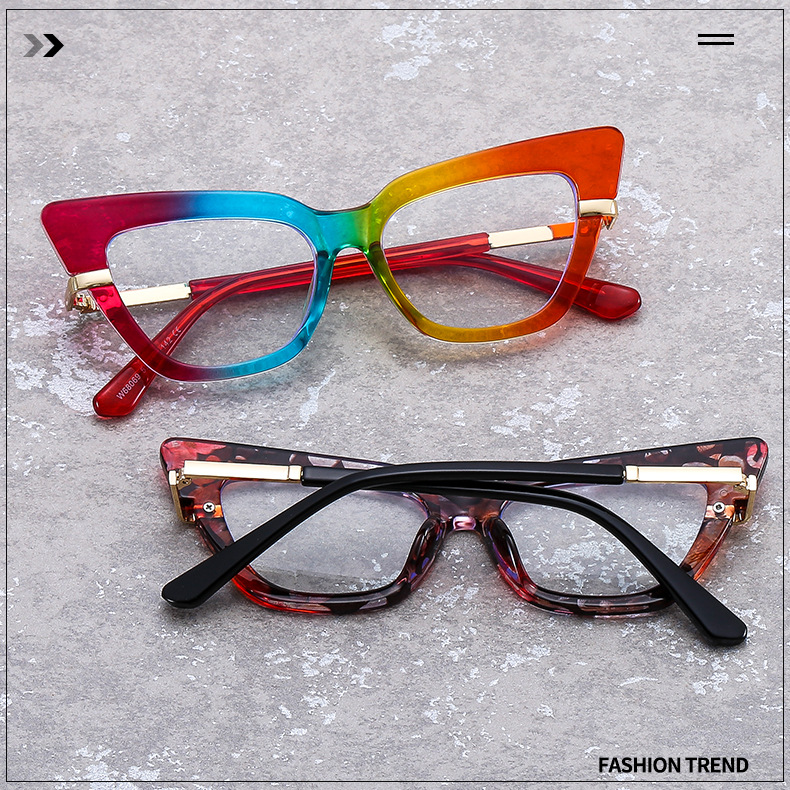Future Style Exaggerated Cat's Eye Anti-Blue Light Glasses Women's Retro Square Flat Glasses ins Round Face Plain Myopia Frame