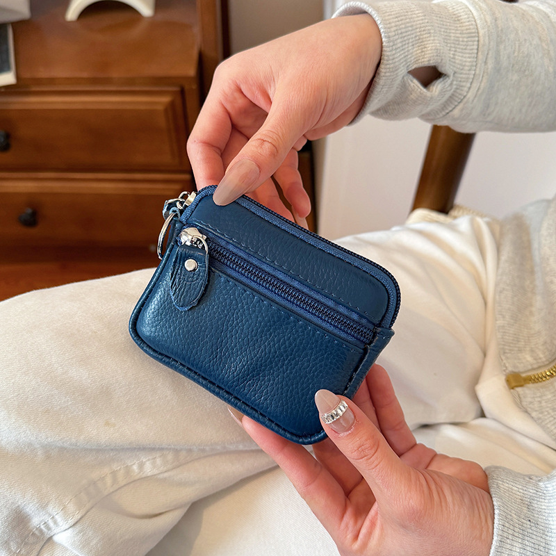 Cross-Border 2026 New Short Genuine Leather Small Wallet for Women, Zipper Mini Coin Purse, Versatile Hand-Held Key and Coin Holder