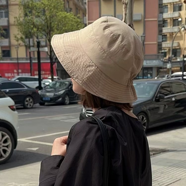 Summer Japanese Versatile Women's Fisherman Hat Uv Protection Sun Hat Solid Color Fashion Large Head Circumference Bucket Quick-Dry