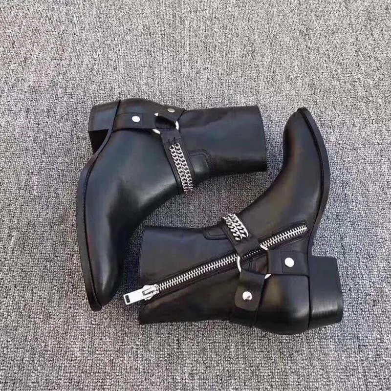 Martin boots, autumn and winter, European and American trends, first year, buckle and zipper, Chelsea boots for men, pointed and thick soled high street boots for men