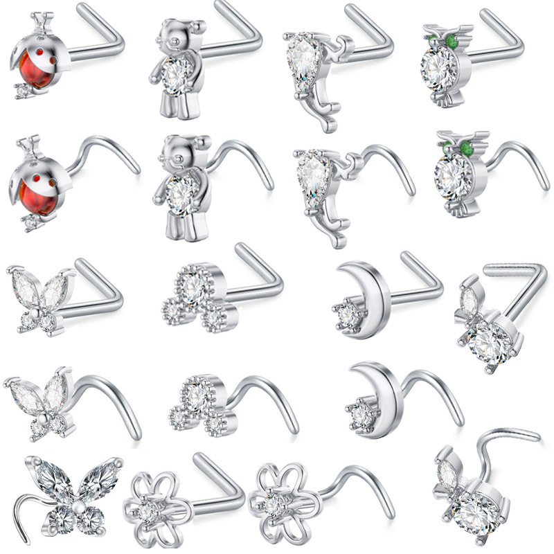 20g titanium steel L Rod creative nose accessories European and American cross-border e-commerce nose piercing jewelry fashion multiple zircon nose nails