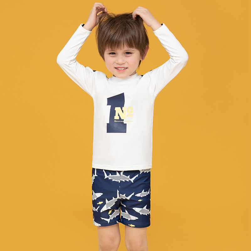 Momasong Kidsren's Swimsuit New Boys' Split Long-Sleeved Sun Protection Swimsuit Middle and Large Kidsren's Student Swimsuit