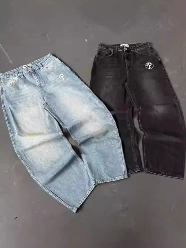 Men's Jeans European and American Street Style Y2K Harajuku Hip-Hop Lettering Loose Straight Washed Vintage Casual Pants Jeans Trendy