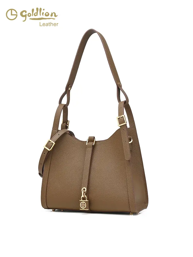Goldlion Accessible Luxury Genuine Leather Women's Bag Messenger Bag 2025 New arrival Fashion Trendy Large Capacity Easiest for match Shoulder Bucket Bag