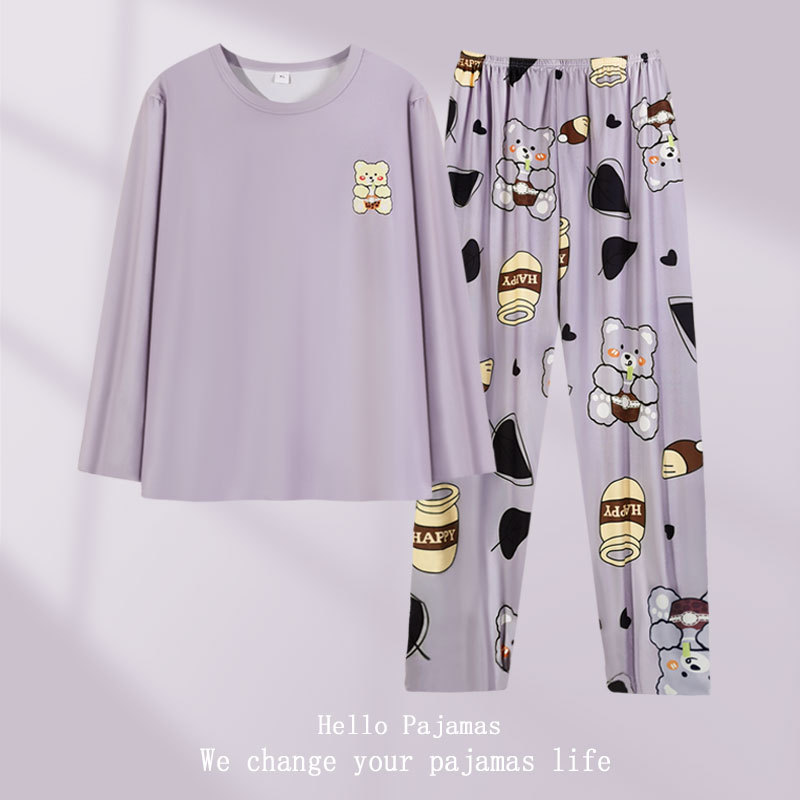 Cotton Spring Summer Autumn Pajamas Women's Long Sleeve Cute Bear Home Clothes Women's plus size Casual Style suit Can Wear Outer