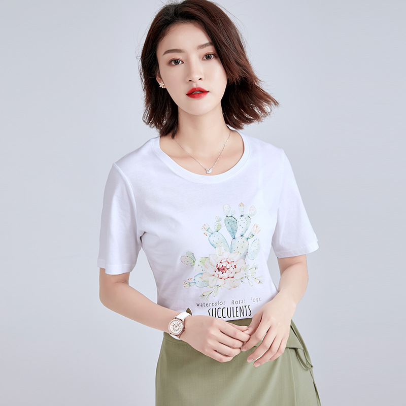 2026 New Korean Style Casual Loose Ins Tops Round Neck Printed Short-Sleeved T-Shirt Summer Women's Mesh Trendy Brand