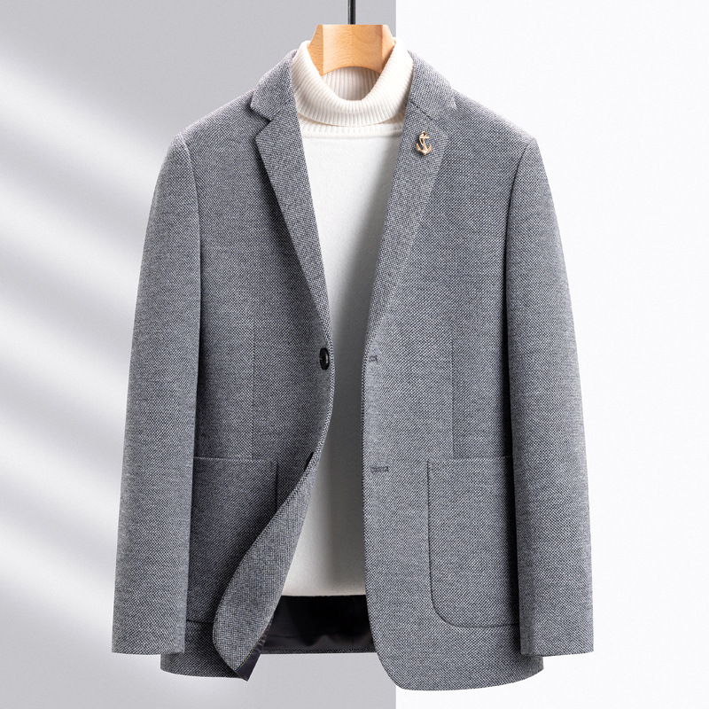 Casual Suit Men's Spring and Autumn New Fashion Wool Coat Green Middle-aged All-match Jacket Light Luxury Men's Clothing