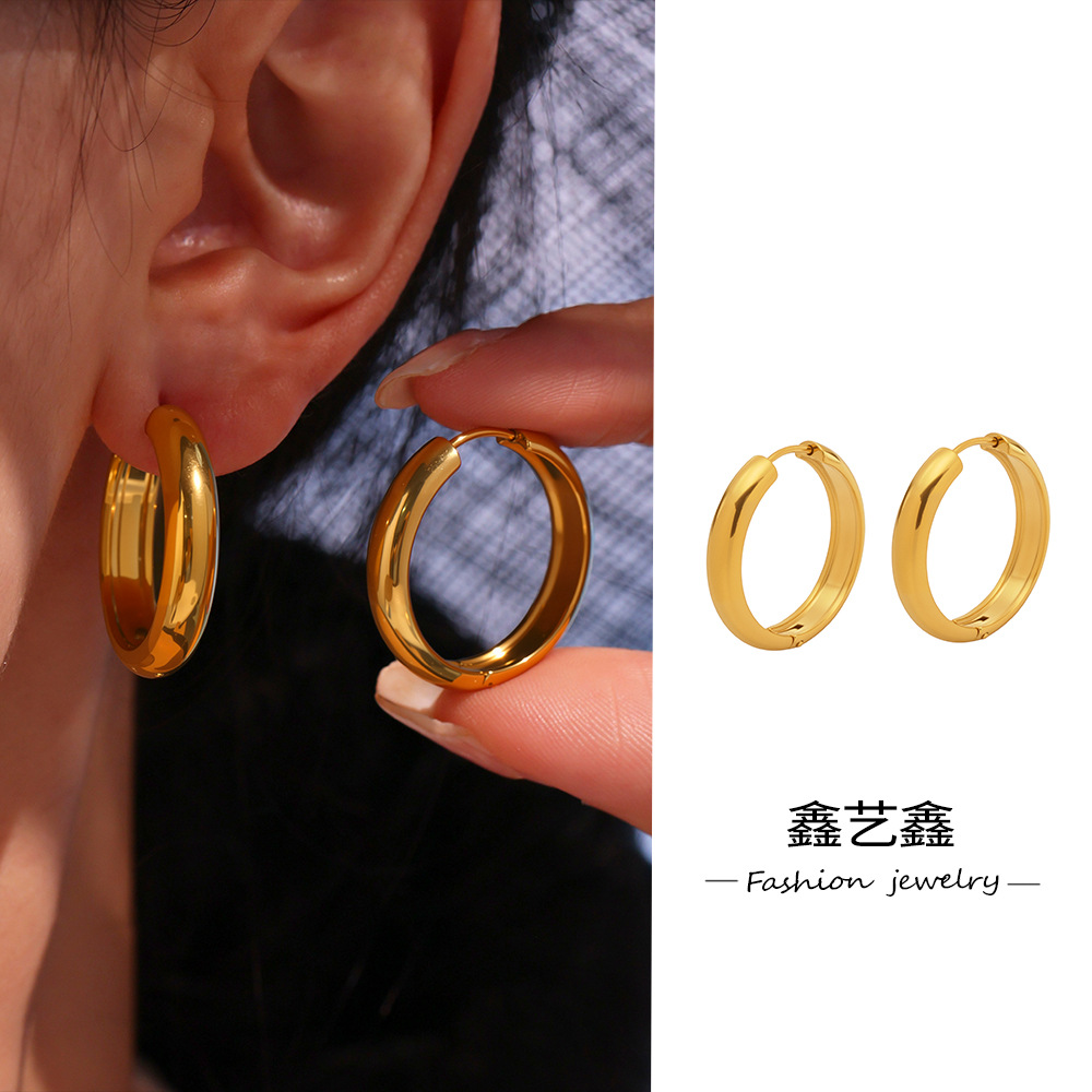 Xinyi Xinguo Chao New Stainless Steel Earrings High Polished Earrings Ins Niche Design 18k Gold Plated Earrings