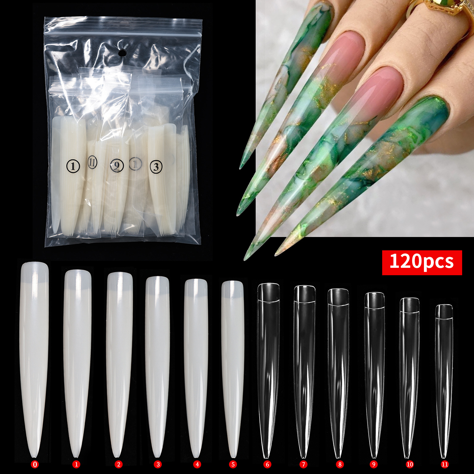 Cross-border Explosions Manicure Pointed Nail Pieces Stage Performance Art Nail Pieces Longer Salon Display Nail Pieces 120 Pieces