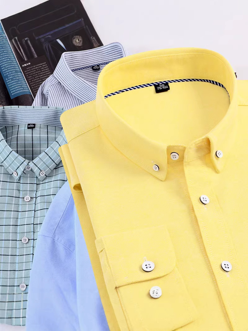 Quality Men's Shirt, Pure Cotton Oxford Fabric, Business Casual, Versatile, No Pockets, Button-Down Collar, All-Cotton Cardigan Top Shirt