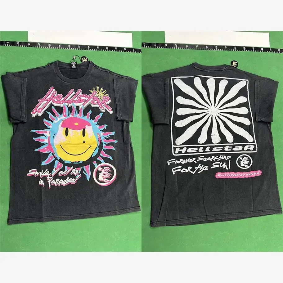 American Street Short Sleeve Retro Print Loose Wash T-shirt
