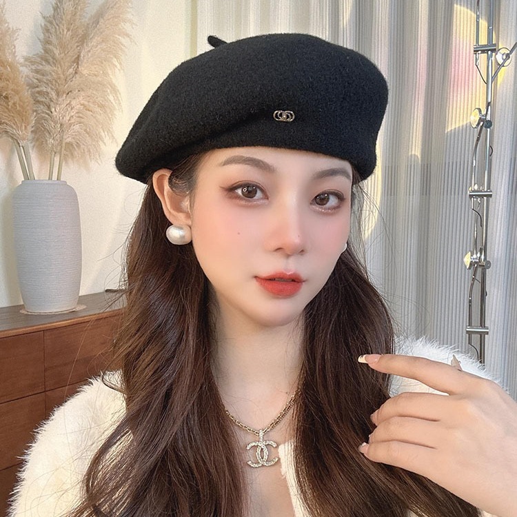 French-Style Vintage Wool Beret for Women, Popular Autumn and Winter Light Elegant Socialite Versatile Face-Slimming Painter Hat Wholesale
