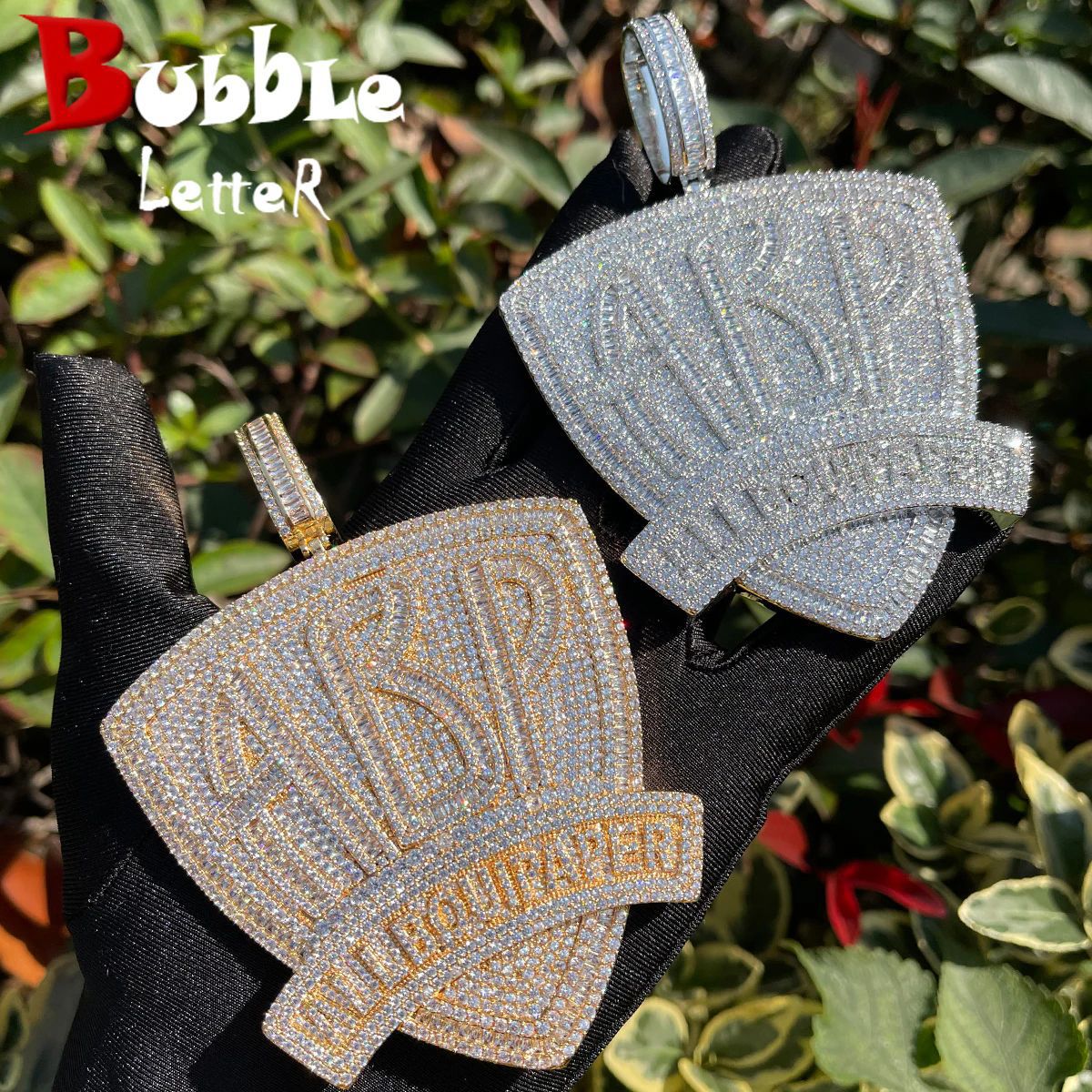 Cross-border European and American Hip-hop All BOUI PAPER Letter Pendant Necklace Men's Copper Inlaid Zircon Trendyy Jewelry Foto QC de 1688 na Qualit.ly