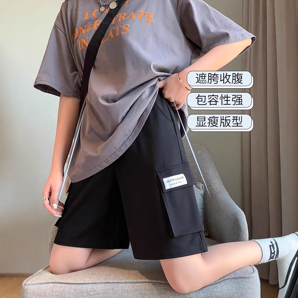 Cargo Shorts Casual Sports 2025 New Trendy Brand High-Waisted Loose American Wide-Leg Five-Point Shorts Women's Black Shorts