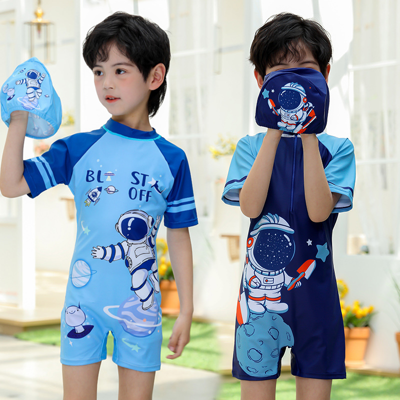 Children's Swimsuit Boys' Middle-aged Children's Little Boy One-piece Swimsuit Short-sleeved Sun-proof Quick-drying Professional Swimming Pool Swimsuit