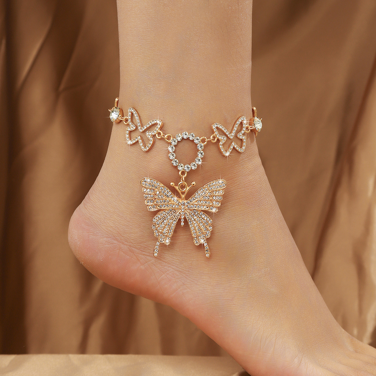Kayi New European and American Style Small Fresh Simple Shiny Butterfly Full Diamond Hollow-out Foot Chain Women's High-end Feeling Foot Decoration