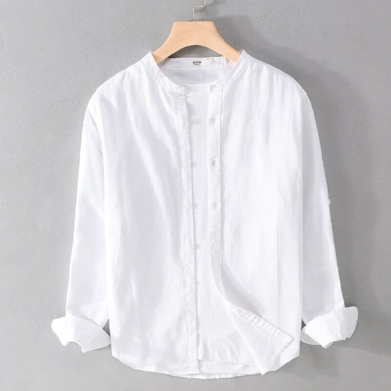 Pure Cotton Shirt Men's Korean Style Fashionable Solid Color Vertical Collar Inner Jacket Spring and Autumn Loose Casual Pocket Shirt Jacket