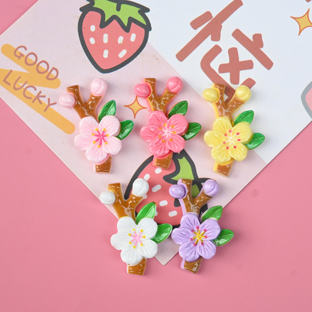 Bright Color Peach Blossom Flower Branch Resin Accessories DIY Cream Glue Accessories Decoration Handmade Material Mobile Phone Case