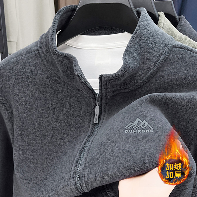 New Polar Fleece Sweatshirt Men's Casual Zipper Cardigan Jacket Men's Thickened Warm Austrian Velvet Jacket Men's