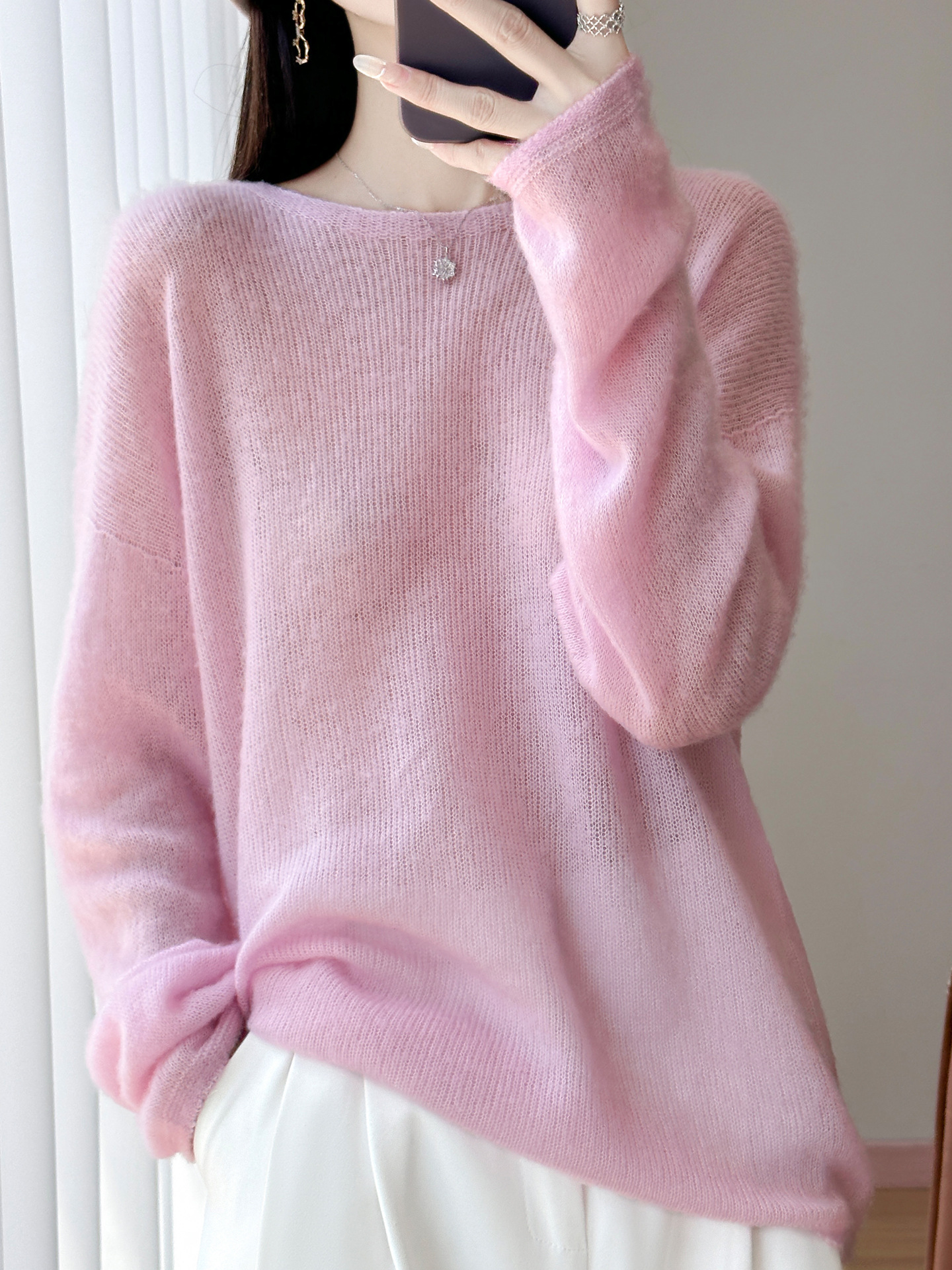 Seamless Lyocell Wool Sweater Women's Round Neck Lazy Style Loose Sweater 2025 Autumn and Winter New Knitted Blouse