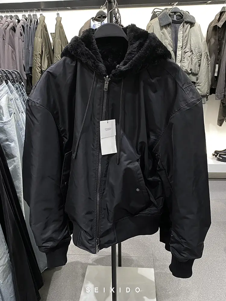 Cabinet 699! New Autumn and Winter Men's Reversible Hooded Jacket 0993301 Faux Fur Thick Coat 0993/301
