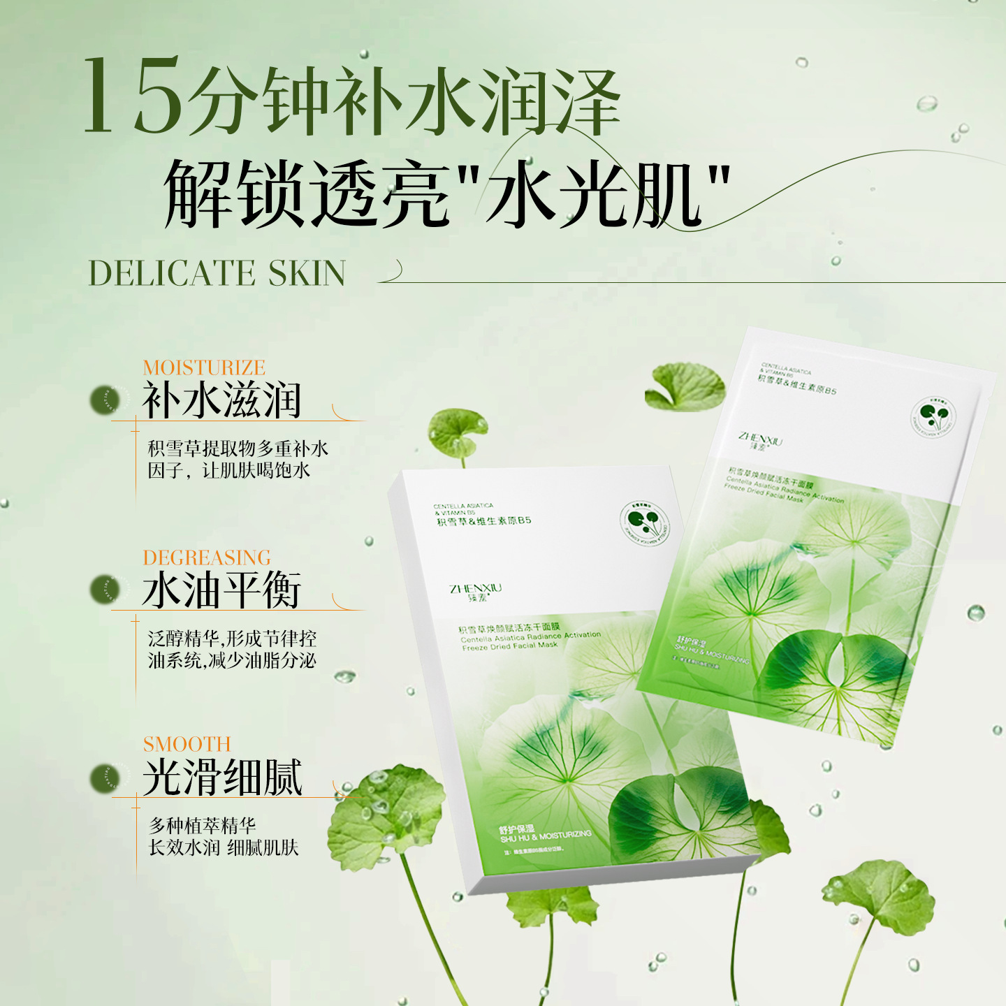 Centella Asiatica Rejuvenating and Revitalizing Freeze-Dried Mask B5 Hydrating Oil Control Dullness Brightening Soothing Repair Moisturizing Wholesale