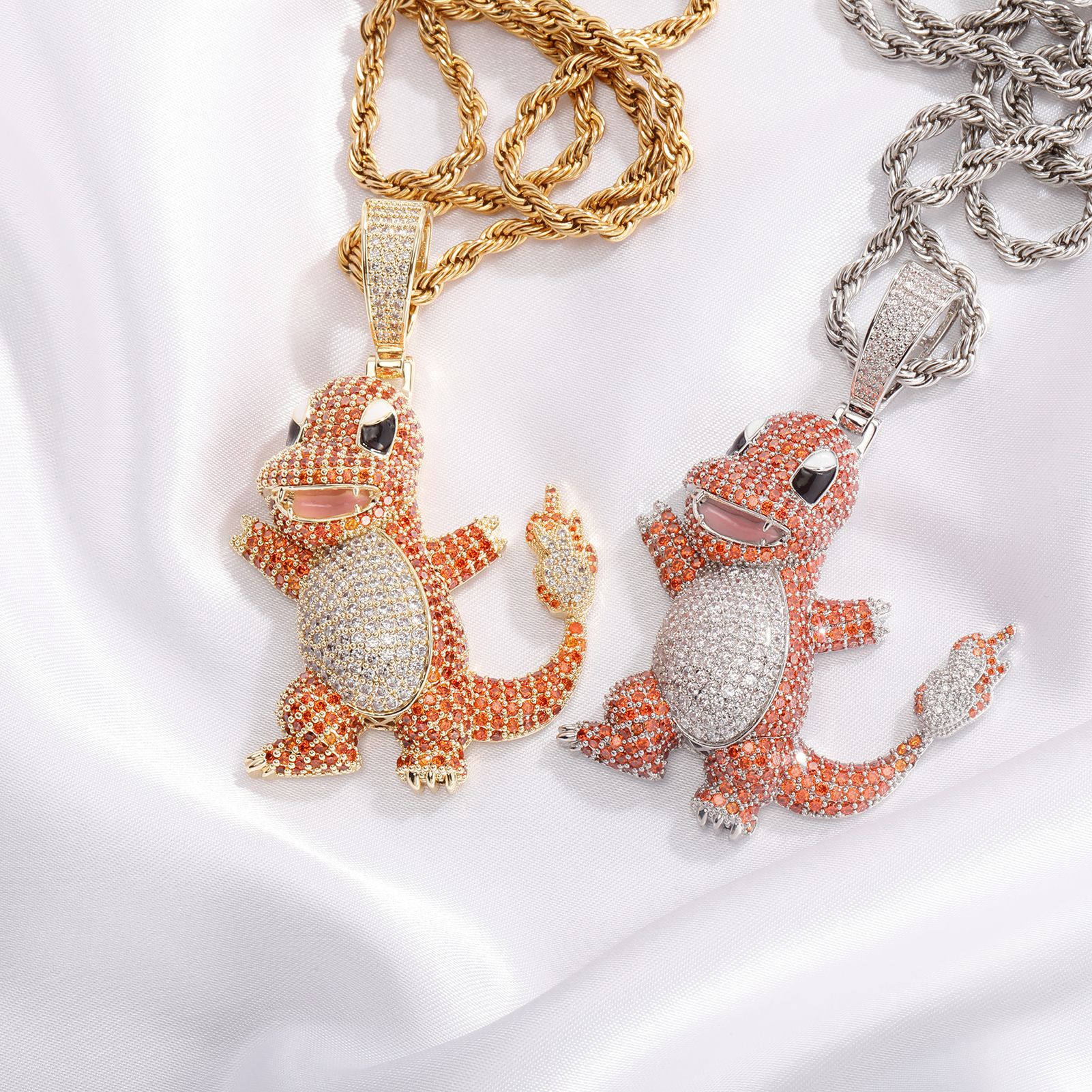 European and American personality small fire dragon pendant Amazon little devil expression pendant animal color copper zircon necklace wholesale
