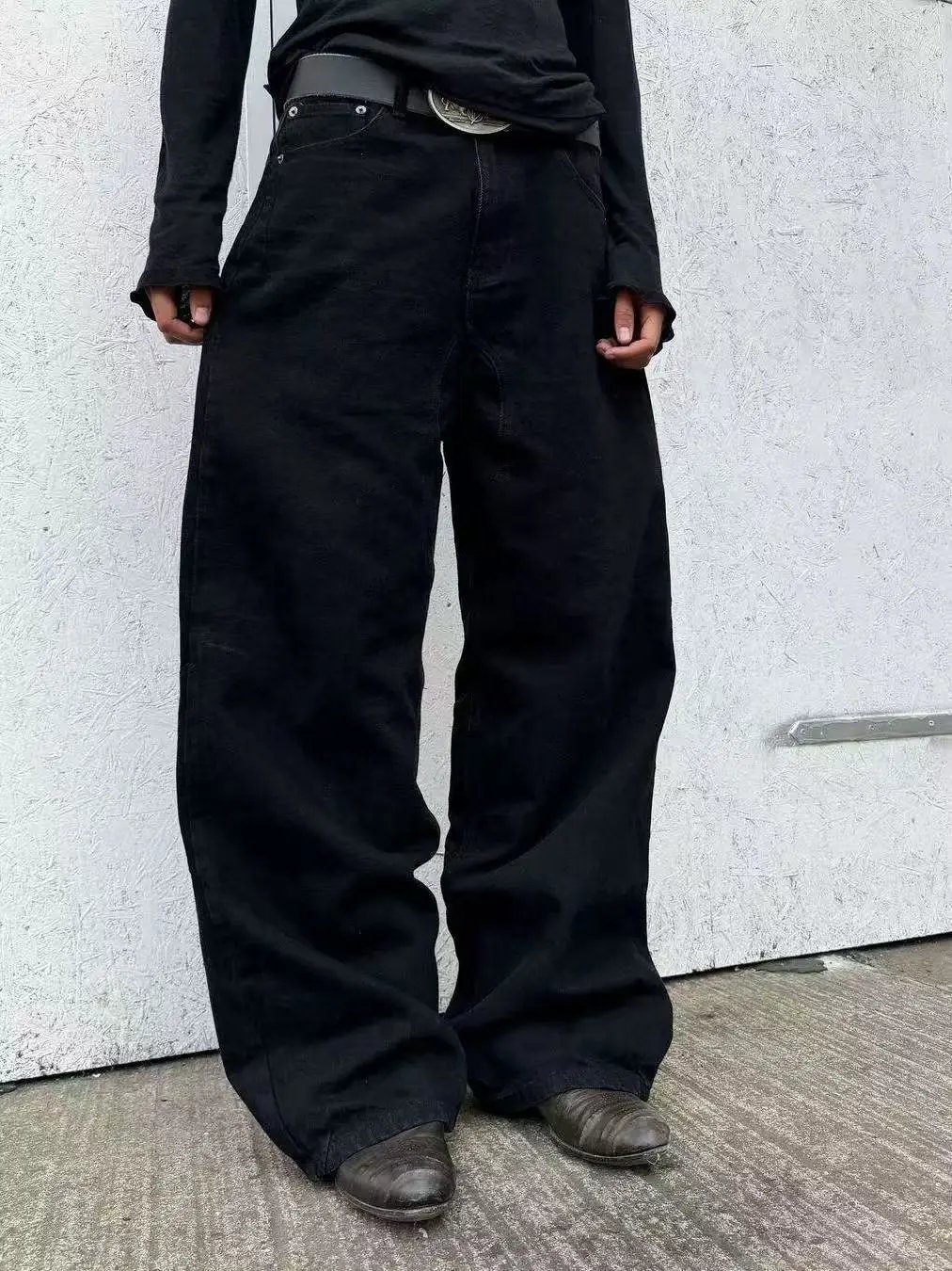 No Faith Studios Stereo Tailoring Loose Casual Black Jeans Washed Scimitar Baggy Wide Leg Pants