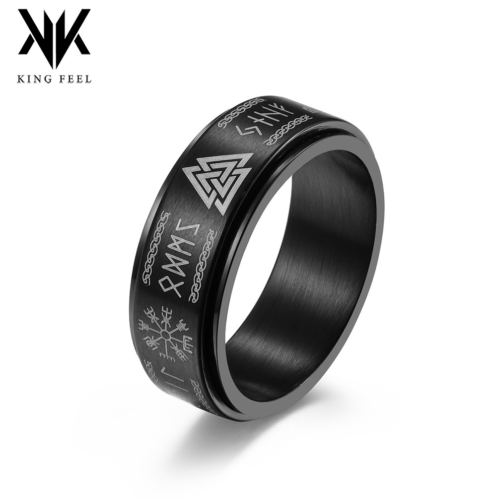 Amazon Nordic Viking Text Rotatable Titanium Steel Ring Loon Rune Decompression Men's Handpiece