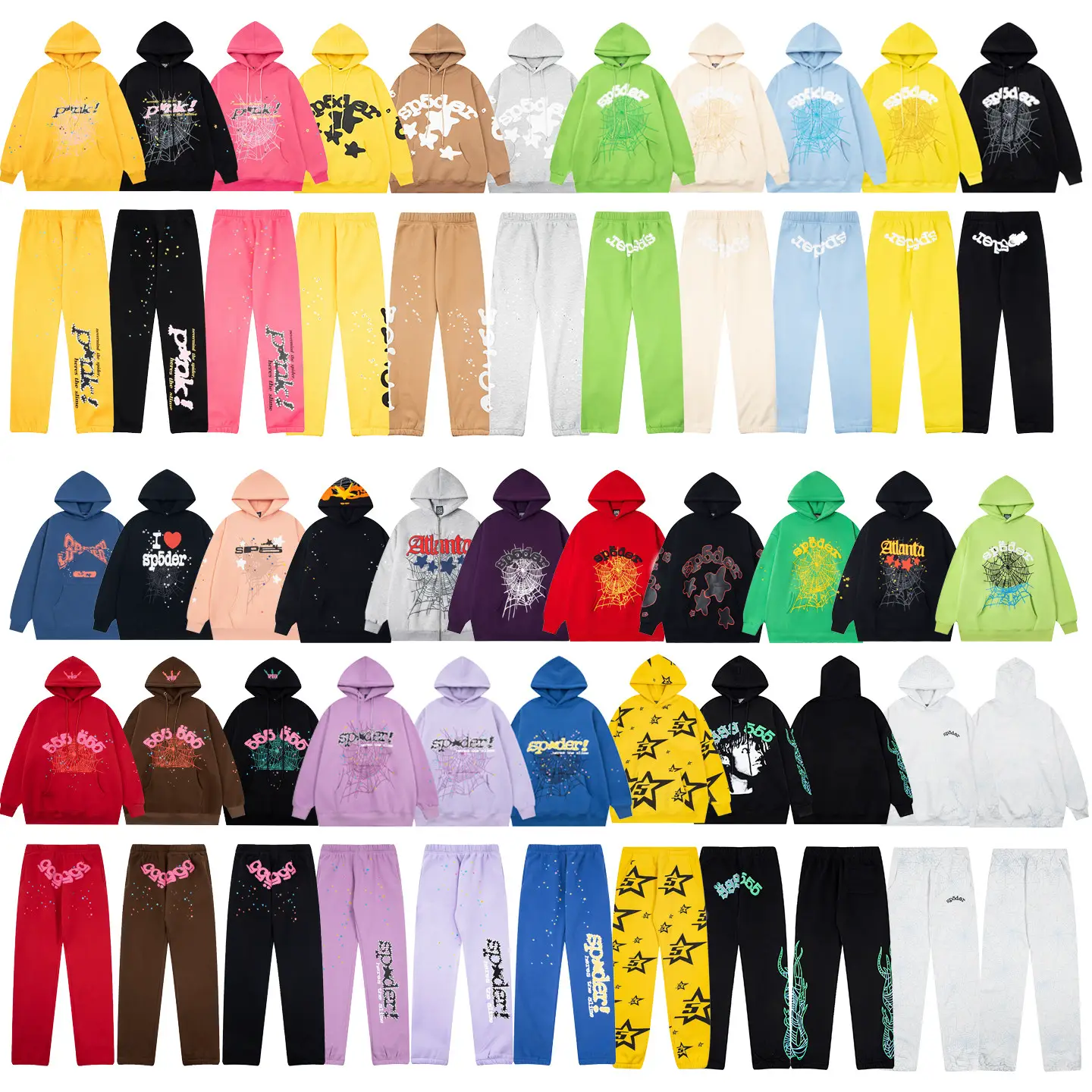 Sp5Der Hooded Sweatshirt Young Thub Foam Print 555 Men's Spider Web Casual Pants Sports Suit