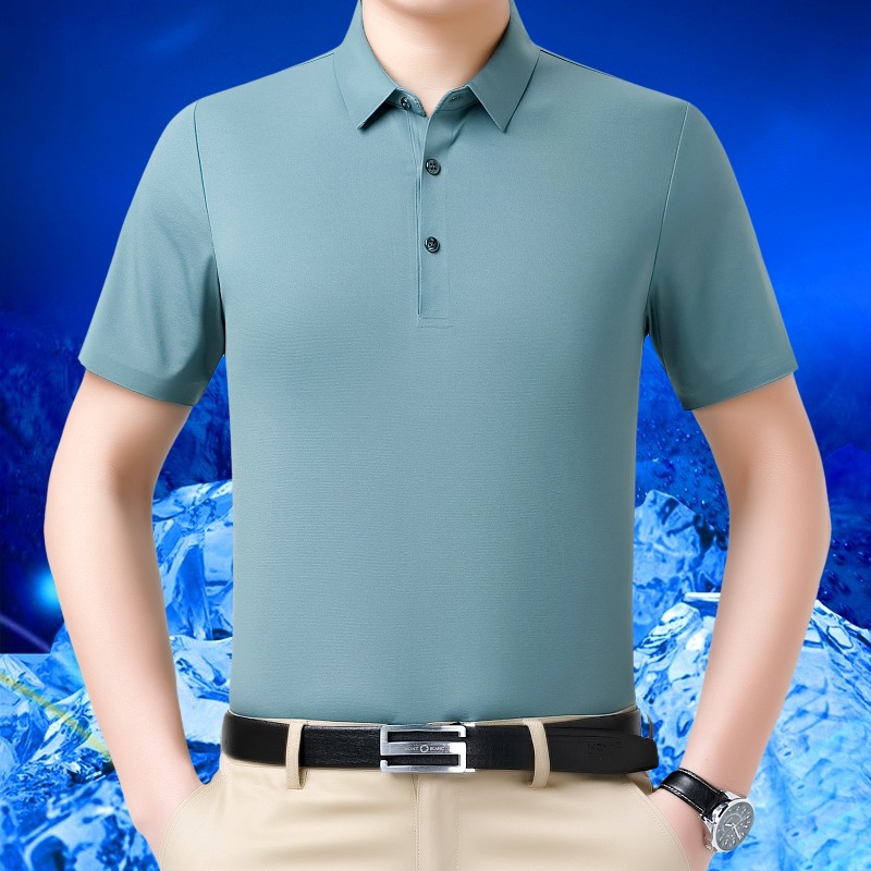 2026 Summer New Men's Polo Shirt Short-Sleeved Thin Style Middle-Aged Ice Silk Breathable Lapel High-End Men's Top