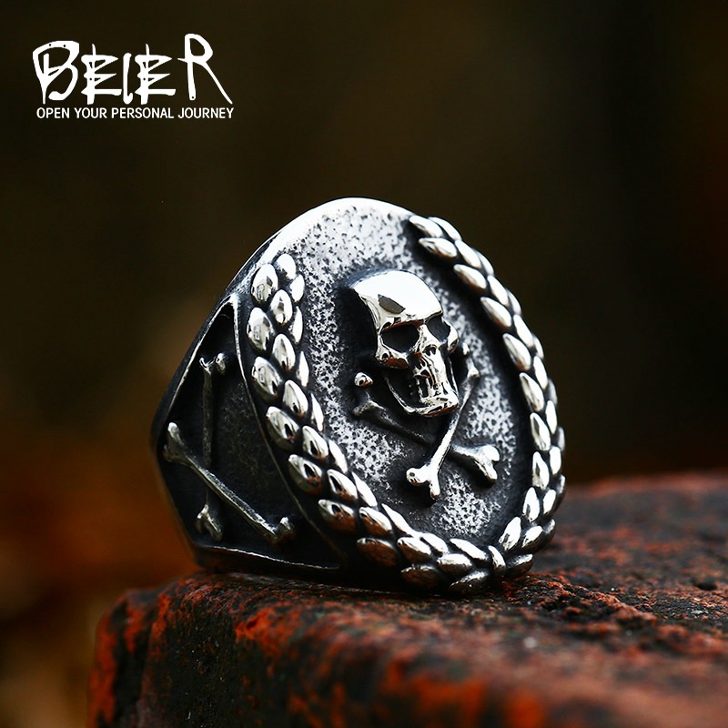 beier cross-border new skull bone Taigang ring wholesale European and American retro personalized U-shaped stainless steel ring