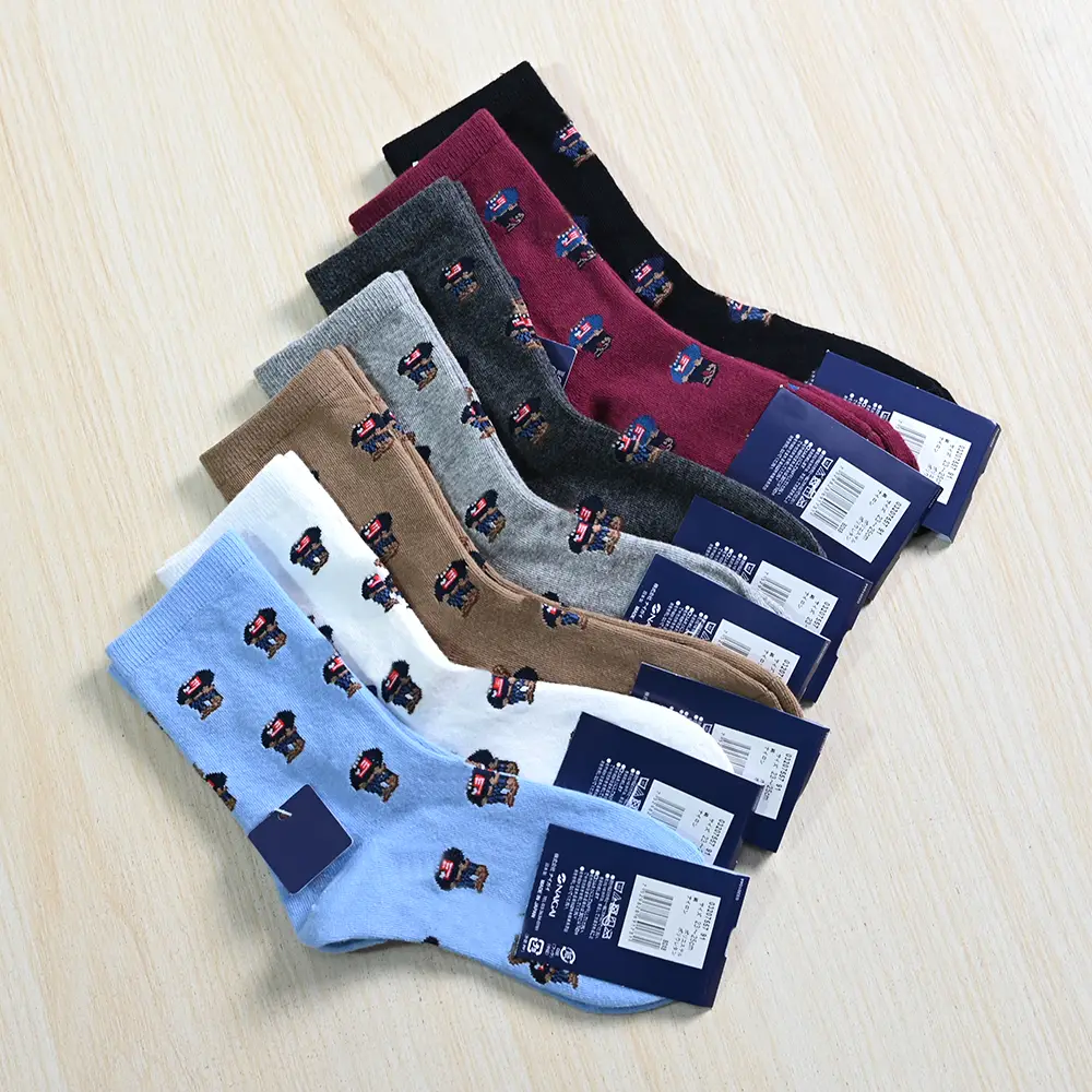 253/13 American Single Medium-Thick Jacquard Cartoon Bear Mid-Calf Socks for Women