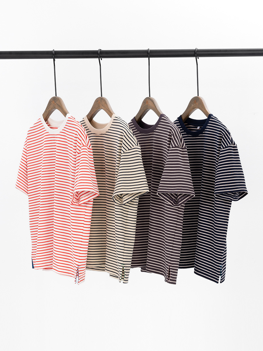 Sachi's New Summer Work Clothing Versatile Small Snail Embroider Loose Simple Round Neck Stripesd Short-Sleeved T-Shirt