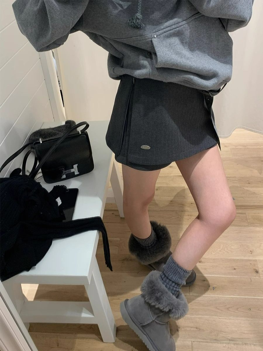 Korean Retro Gray Fake Two-Piece Skirt for Women in Autumn and Winter New High-Waist Slim Design Sexy Hip-Covering Pants