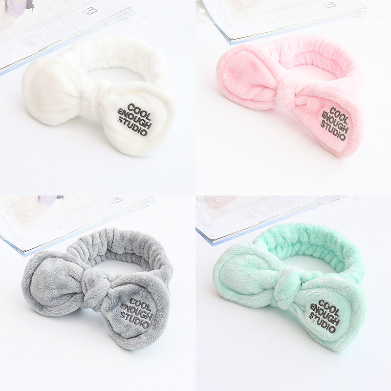 Korean Style Simple Face Wash Hair Band Korean Cute Rabbit Ears Wash Bow Embroidered Headband Hair Band for Women