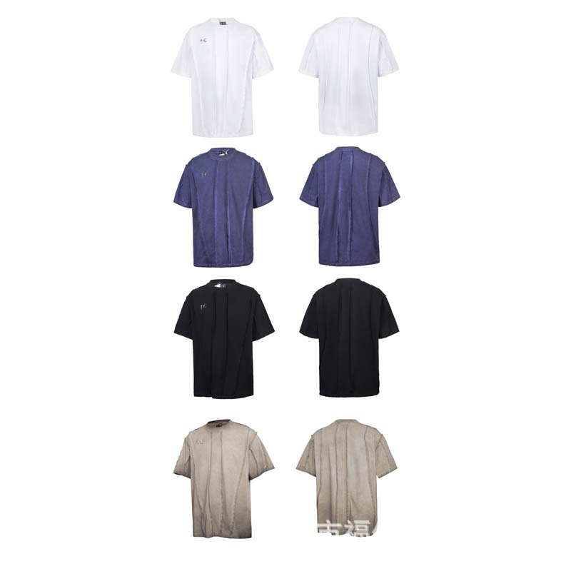 Thug Club24SS New Arrival Star Moon Metal Accessories Stitching Washed Old Short Sleeve Loose Trendy Men's and Women's T-Shirt
