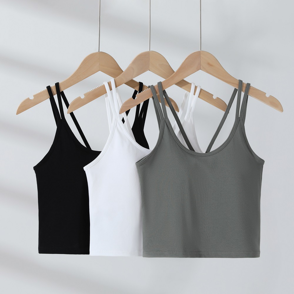 Customized Versatile Double Shoulder Straps, Navel-Baring Sling, New Comfortable Cup All-In-One Vest, Pure Color, Beautiful Back Inner Layer