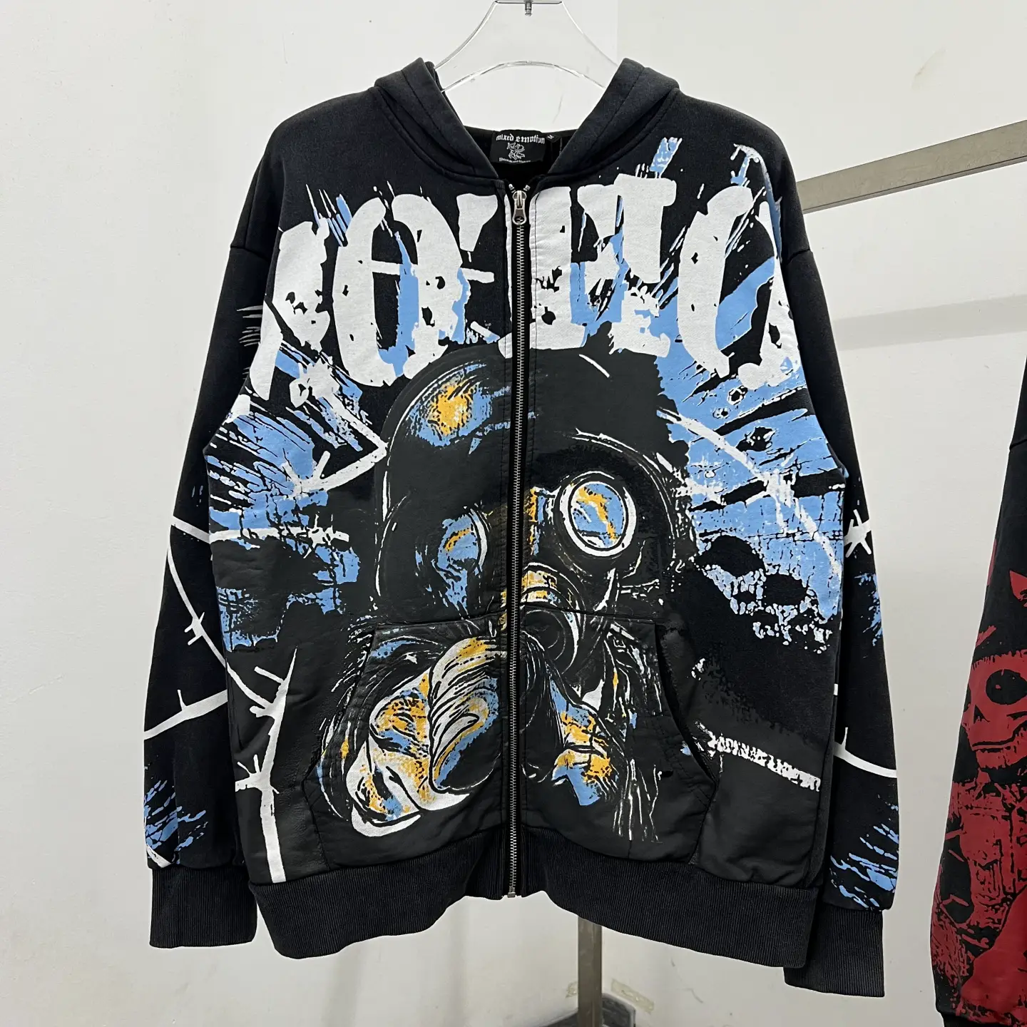 High Quality MIXED EMOTION American Style Full Print Graffiti Skull Print Outwear Men Loose Hoodie Sweatshirt