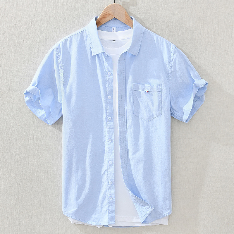 1620 summer Japanese casual square collar cotton short-sleeved shirt men thin breathable youth trend loose male lining
