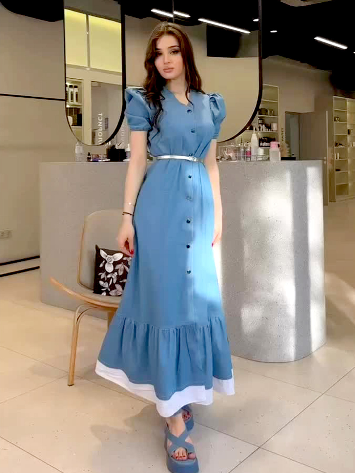 European and American Amazon 2026 Summer Gentle First Love Style Slim-Fit Waist-Cinching Buttoned Slimming Lace Long Dress