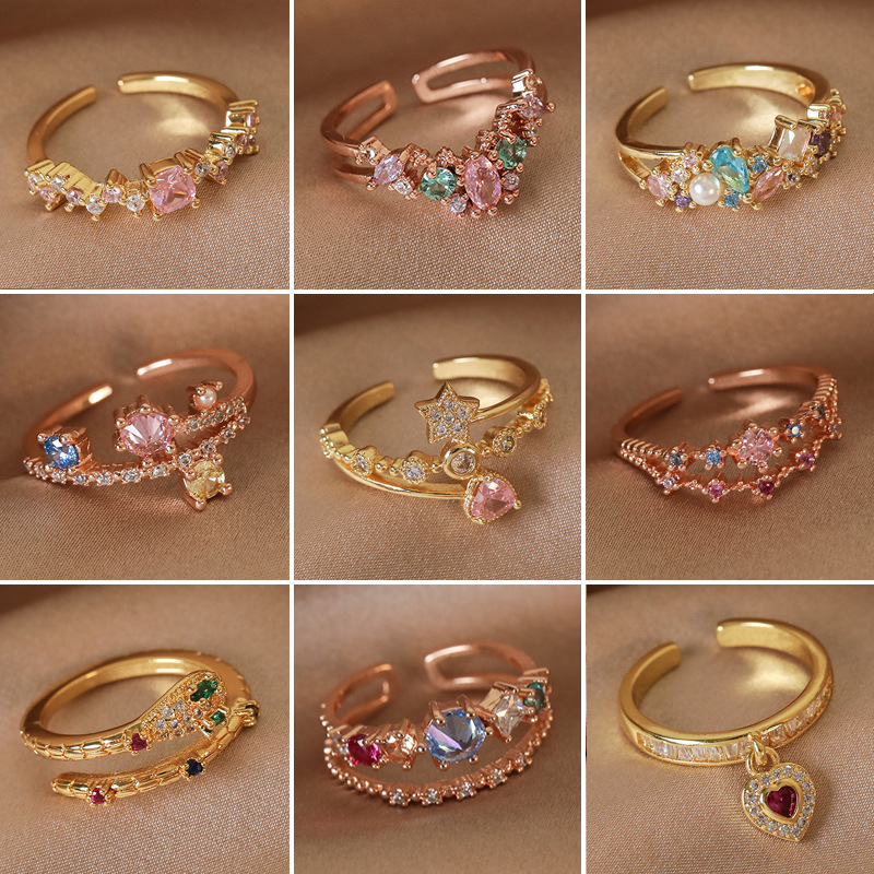 2026 Light Luxury Niche European and American Cross-Border Zircon Heart Ring for Women Ins Design Open Index Finger Ring Wholesale